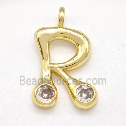 Copper Letter-R Pendant Pave Zircon Gold Plated