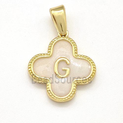 Copper Clover Pendant Letter-G Painted Gold Plated