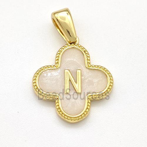 Copper Clover Pendant Letter-N Painted Gold Plated