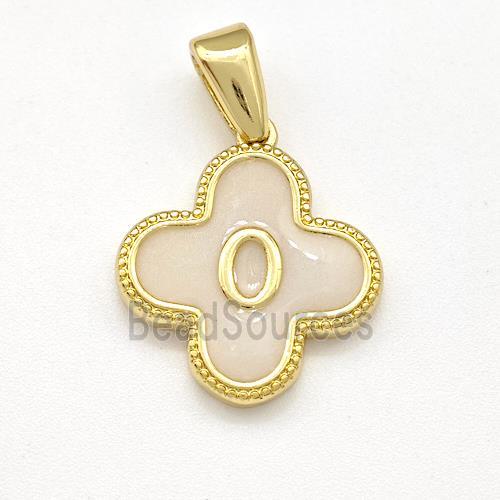 Copper Clover Pendant Letter-O Painted Gold Plated