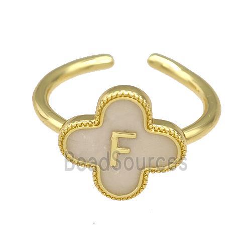 Copper Clover Rings Letter-F Painted Gold Plated