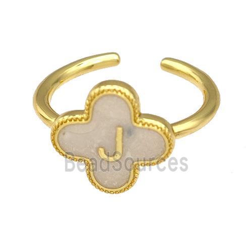 Copper Clover Rings Letter-J Painted Gold Plated