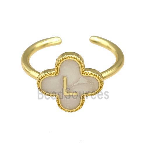 Copper Clover Rings Letter-L Painted Gold Plated