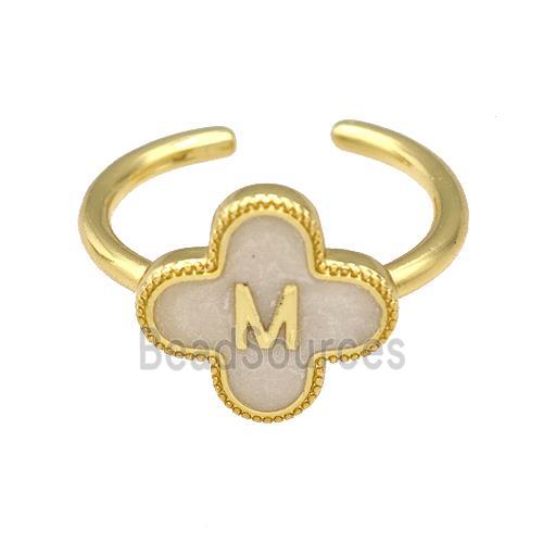 Copper Clover Rings Letter-M Painted Gold Plated