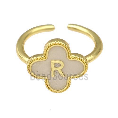 Copper Clover Rings Letter-R Painted Gold Plated