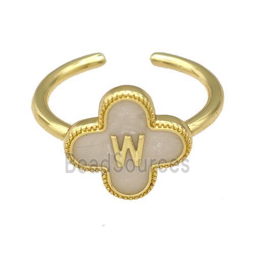 Copper Clover Rings Letter-W Painted Gold Plated