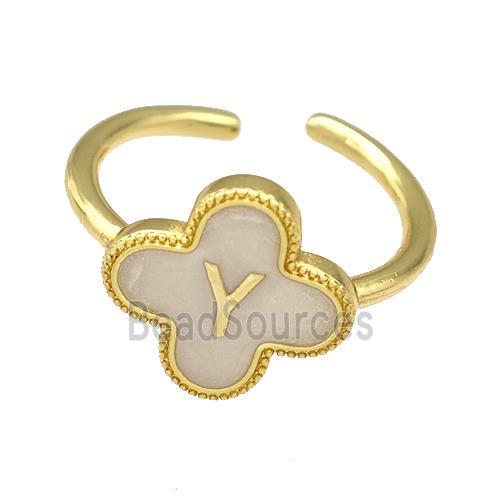 Copper Clover Rings Letter-Y Painted Gold Plated