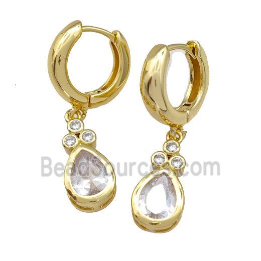 Copper Hoop Earrings Pave Zircon Teardrop Gold Plated