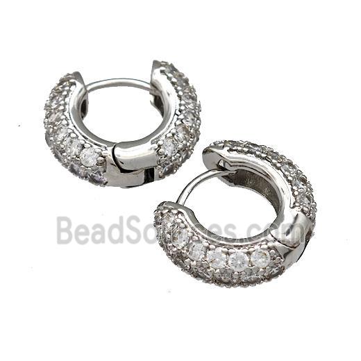 Copper Hoop Earring Micro Pave Zirconia Platinum Plated