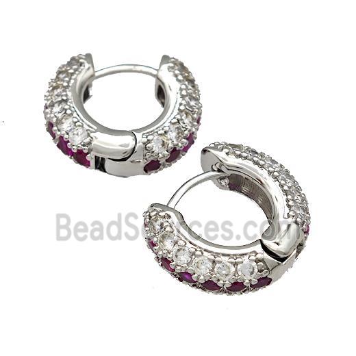 Copper Hoop Earring Micro Pave Zirconia Platinum Plated