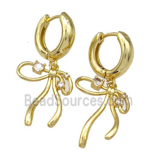 Copper Bow Hoop Earrings Pave Zircon Gold Plated