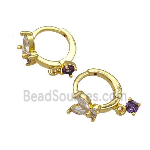 Copper Butterfly Hoop Earrings Pave Zircon Gold Plated