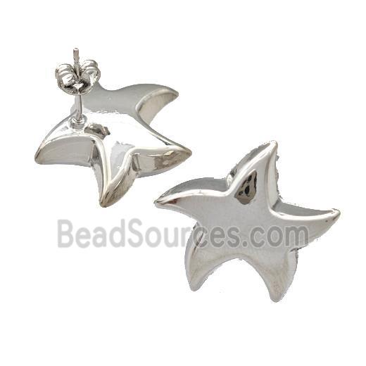 Copper Starfish Stud Earrings Platinum Plated