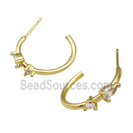 Copper Stud Earrings Pave Zircon Gold Plated