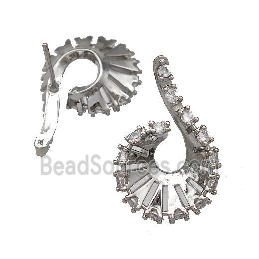 Copper Stud Earrings Pave Zirconia Spire Platinum Plated