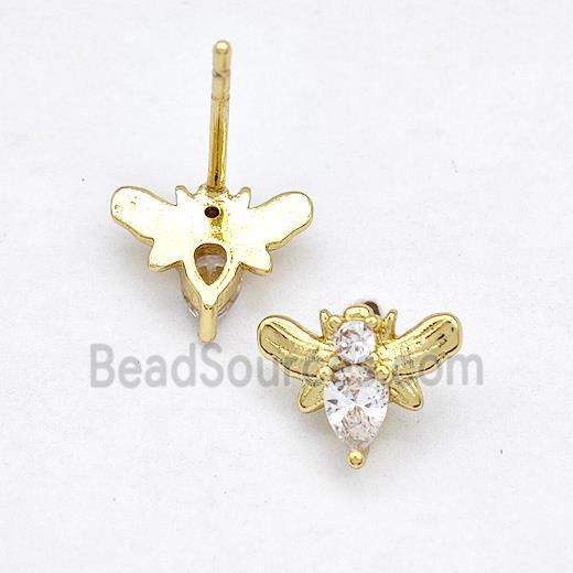 Copper Honeybee Stud Earrings Pave Zircon Gold Plated