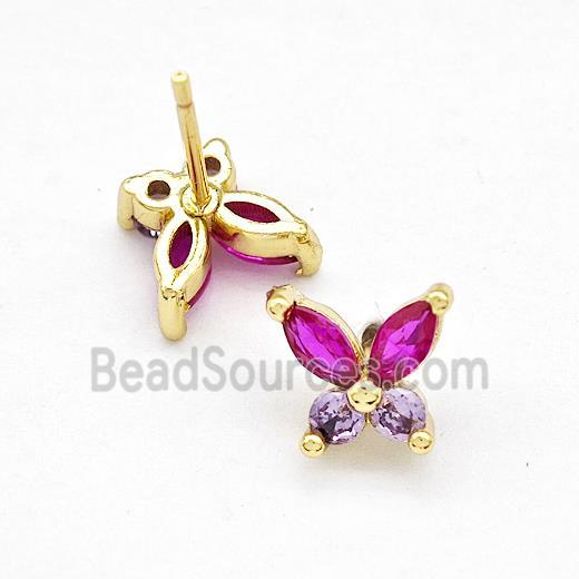 Copper Butterfly Stud Earrings Pave Zirconia Gold Plated