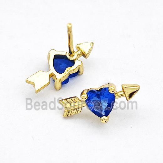 Copper Stud Earrings Pave Blue Zircon Cupids Arrow Heart Gold Plated