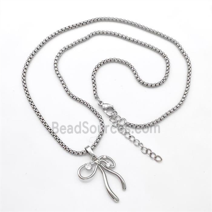 Copper Necklaces Bow Pave Zircon Platinum Plated