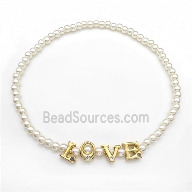 Pearlized Plastic Bracelets LOVE Stretchy Gold Plated