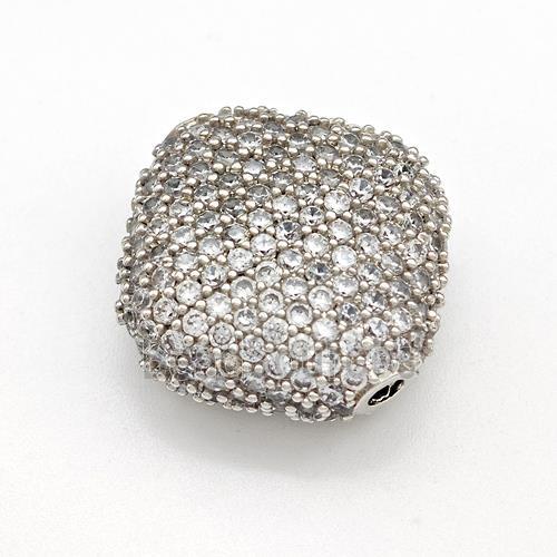 Copper Rhombus Beads Micro Pave Zirconia Platinum Plated