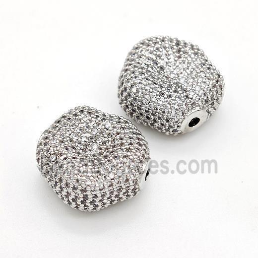 Copper Beads Micro Pave Zirconia Platinum Plated