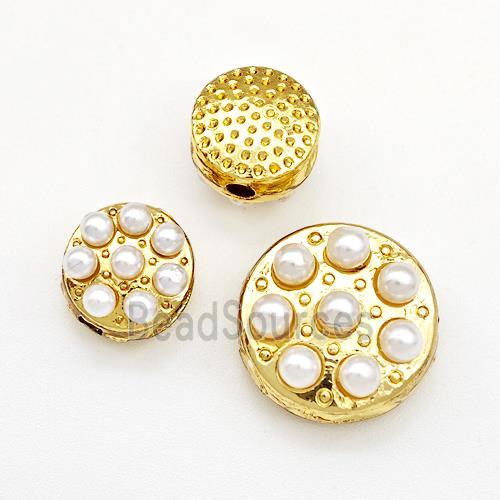 Copper Button Beads Pave Pearlized Resin Coin Gold Plated