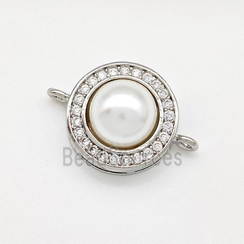 Copper Coin Connector Pave Pearlized Resin Zirconia Platinum Plated