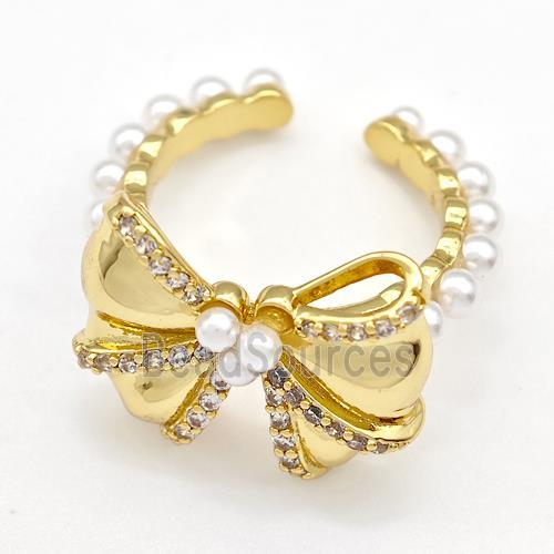 Copper Bow Rings Pave Pearlized Resin Zirconia Gold Plated