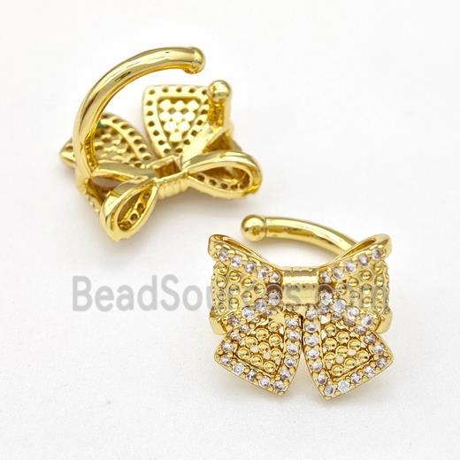 Copper Bow Clip Earrings Pave Zirconia Gold Plated