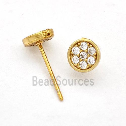 Copper Stud Earrings Pave Zirconia Circle Gold Plated