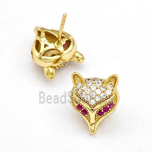 Copper Stud Earrings Pave Zirconia Fox Gold Plated