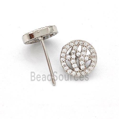 Copper Stud Earrings Pave Zirconia Circle Platinum Plated