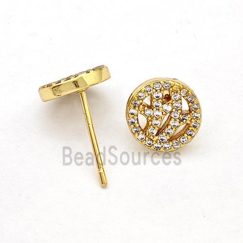 Copper Stud Earrings Pave Zirconia Circle Gold Plated