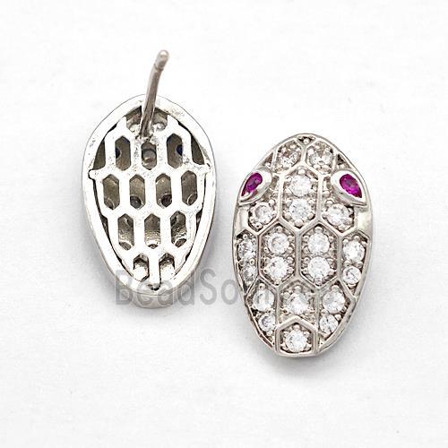 Copper Stud Earrings Pave Zirconia Snakehead Platinum Plated