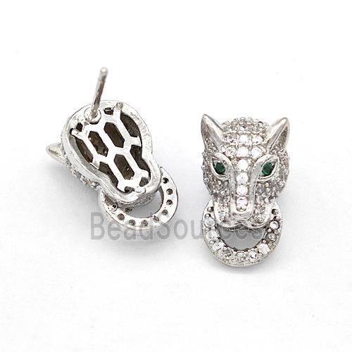 Copper Stud Earrings Pave Zirconia Leopard Platinum Plated