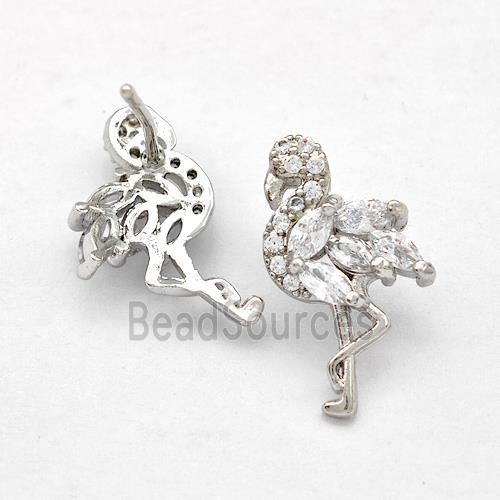 Copper Crane Stud Earrings Pave Zirconia Platinum Plated