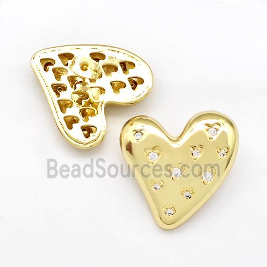 Copper Heart Stud Earrings Pave Zirconia Gold Plated