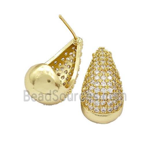 Copper Teardrop Stud Earrings Micro Pave Zirconia Gold Plated