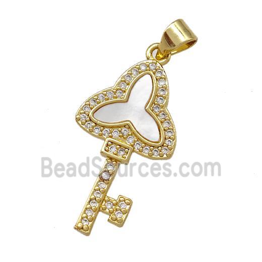 Copper Key Pendant Pave Shell Zirconia 18K Gold Plated