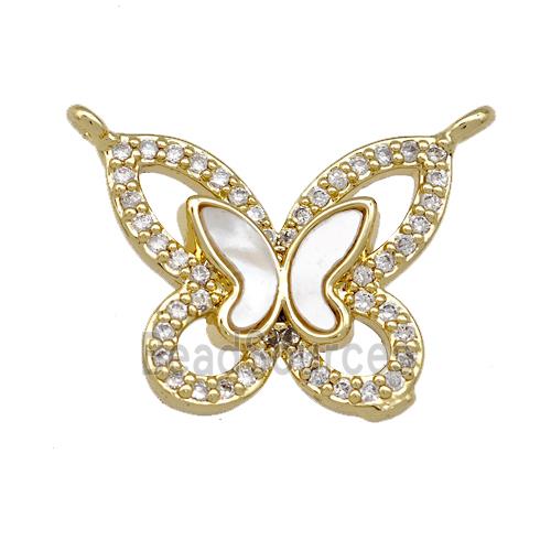 Copper Butterfly Pendant Pave Shell Zirconia 2loops 18K Gold Plated