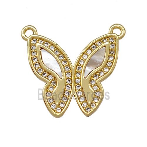 Copper Butterfly Pendant Pave Shell Zirconia 2loops 18K Gold Plated