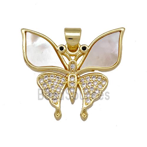 Copper Butterfly Pendant Pave Shell Zirconia 18K Gold Plated