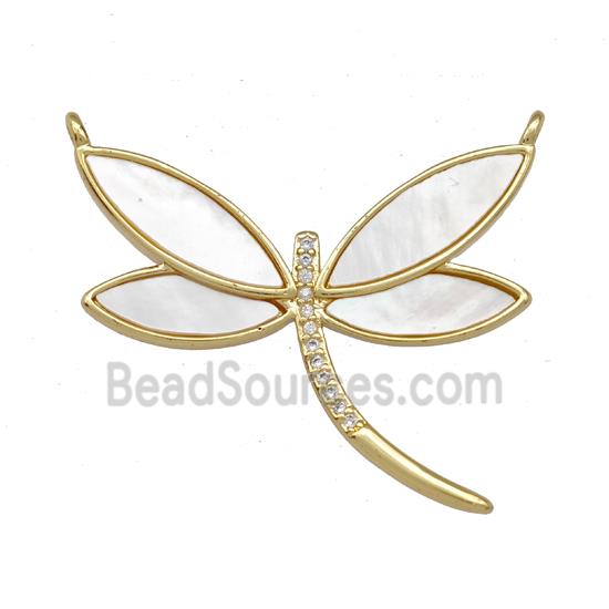 Copper Dragonfly Pendant Pave Shell Zirconia 2loops 18K Gold Plated