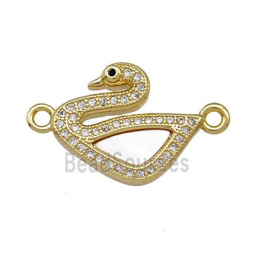 Copper Swan Connector Pave Shell Zirconia 18K Gold Plated