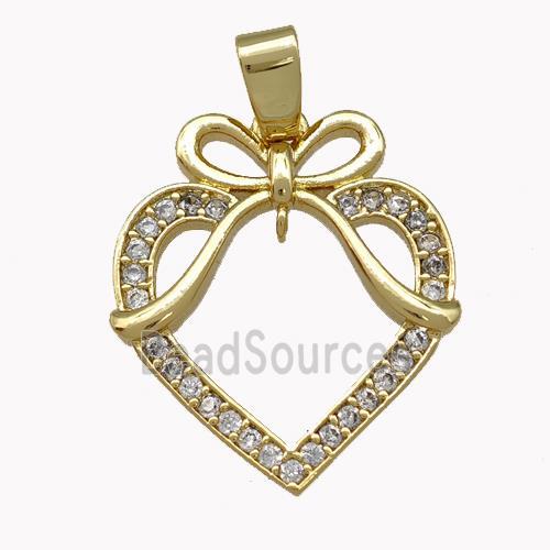 Copper Heart Pendant Pave Zirconia Bow Gold Plated