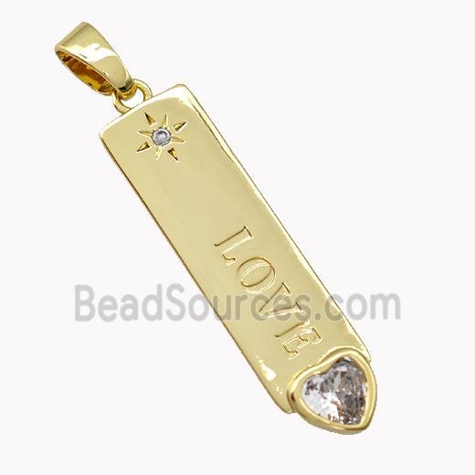 Copper Stick Pendant Pave Zirconia LOVE Heart Gold Plated