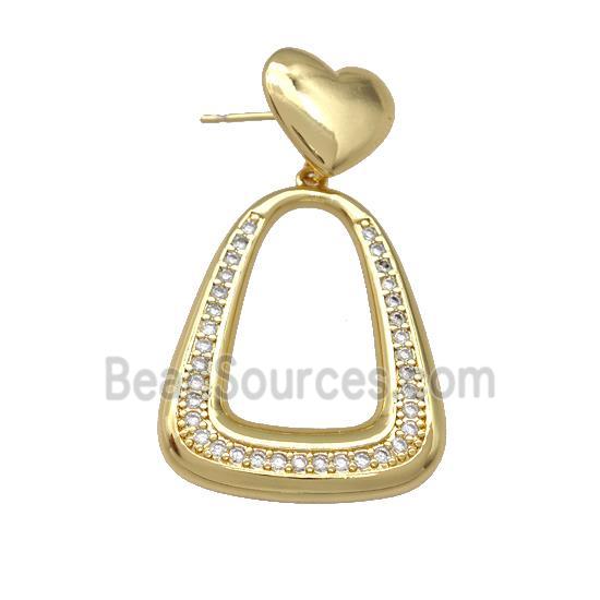 Copper Teardrop Stud Earrings Pave Zirconia Heart Gold Plated