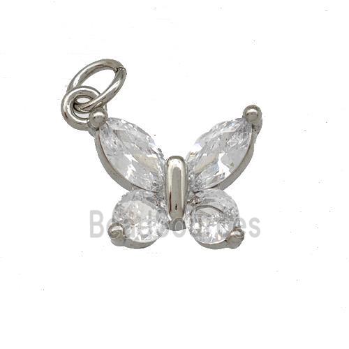 Copper Butterfly Pendant Pave Zirconia Platinum Plated