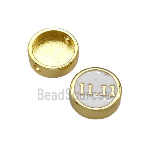 Copper Button Beads Double Eleven 11 White Enamel Gold Plated